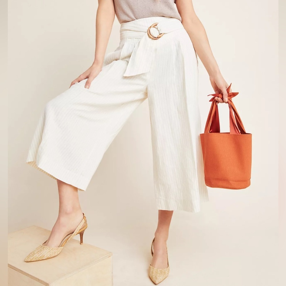 Anthropologie Palm Beach Belted Culotte pants linen cotton blend size 4 boho